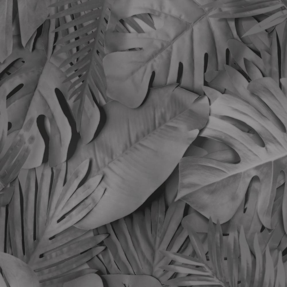 Large Photoreal Tropical Leaves Wallpaper - Black pattern