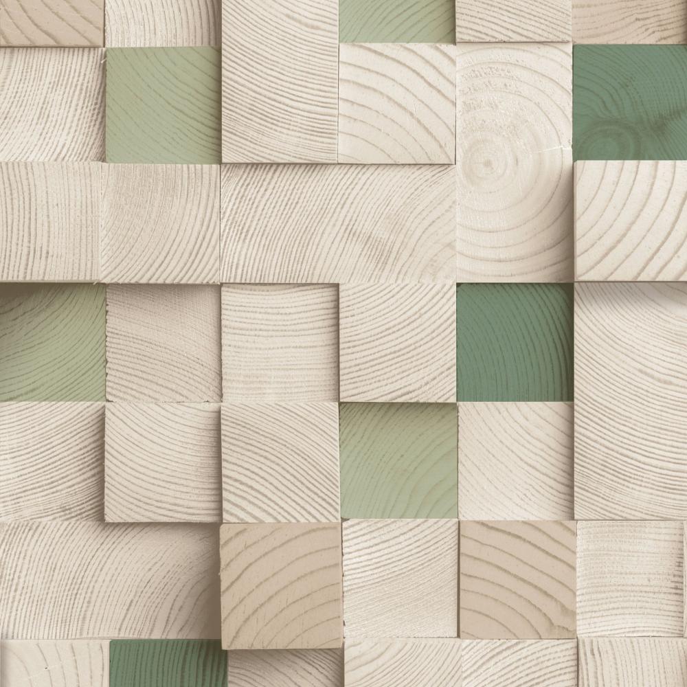 Wood Blocks Wallpaper - Green pattern