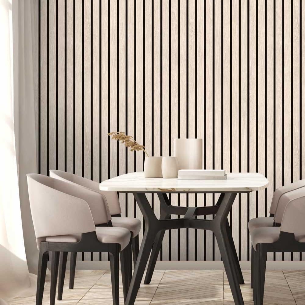 Modern Wood Slat Wallpaper - Natural room view