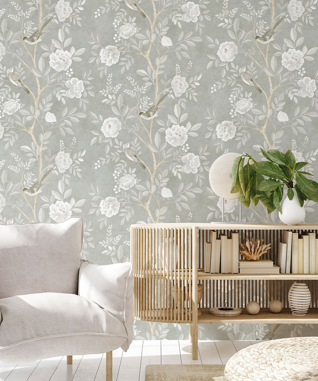 Chinoiserie Wallpaper • Floral Wallpaper • Bird Wallpaper • Magnolia • Linen • Insitu