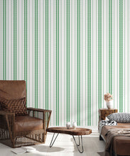 Load image into Gallery viewer, Coquille Wallpaper • Stripe and Scallop Wallpaper • Forest Green • Insitu