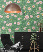 Load image into Gallery viewer, Rosa Wallpaper • Floral Wallpaper • Green • Insitu