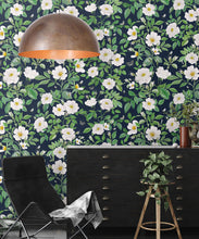 Load image into Gallery viewer, Rosa Wallpaper • Floral Wallpaper • Navy • Insitu