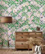 Load image into Gallery viewer, Treilage Wallpaper • Floral Wallpaper • Blush • Insitu