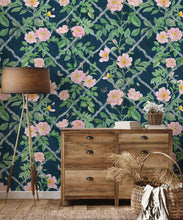 Load image into Gallery viewer, Treilage Wallpaper • Floral Wallpaper • Rose • Insitu