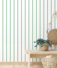 Load image into Gallery viewer, Chemin Wallpaper • Striped Wallpaper • Forest Green • Insitu
