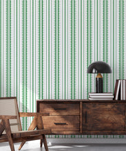 Load image into Gallery viewer, La Grand Coquille • Stripe and Scallop Wallpaper • Forest Green • Insitu