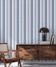 Load image into Gallery viewer, La Grand Coquille • Stripe and Scallop Wallpaper • Royal Blue • Insitu
