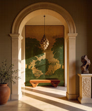 Load image into Gallery viewer, Tuscan Landscape Metallic Wallpaper - Colourway: Terracotta (Gold) - Insitu