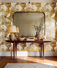 Load image into Gallery viewer, Water Birds Metallic Wallpaper - Colourway: Gold - Insitu