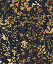 Load image into Gallery viewer, Herbarium Antique Metallic Wallpaper - Colourway: Dark Navy (Gold) - Swatch