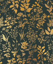 Load image into Gallery viewer, Herbarium Antique Metallic Wallpaper - Colourway: Forest Green (Gold) - Swatch