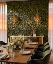 Load image into Gallery viewer, Herbarium Antique Metallic Wallpaper - Colourway: Forest Green (Gold) - Insitu