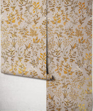 Load image into Gallery viewer, Herbarium Antique Metallic Wallpaper - Colourway: Stone Gray (Gold) - Roll