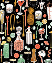 Load image into Gallery viewer, Cocktails Metallic Wallpaper - Colourway: Black (Gold) - Swatch