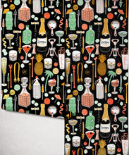Load image into Gallery viewer, Cocktails Metallic Wallpaper - Colourway: Black (Gold) - Roll