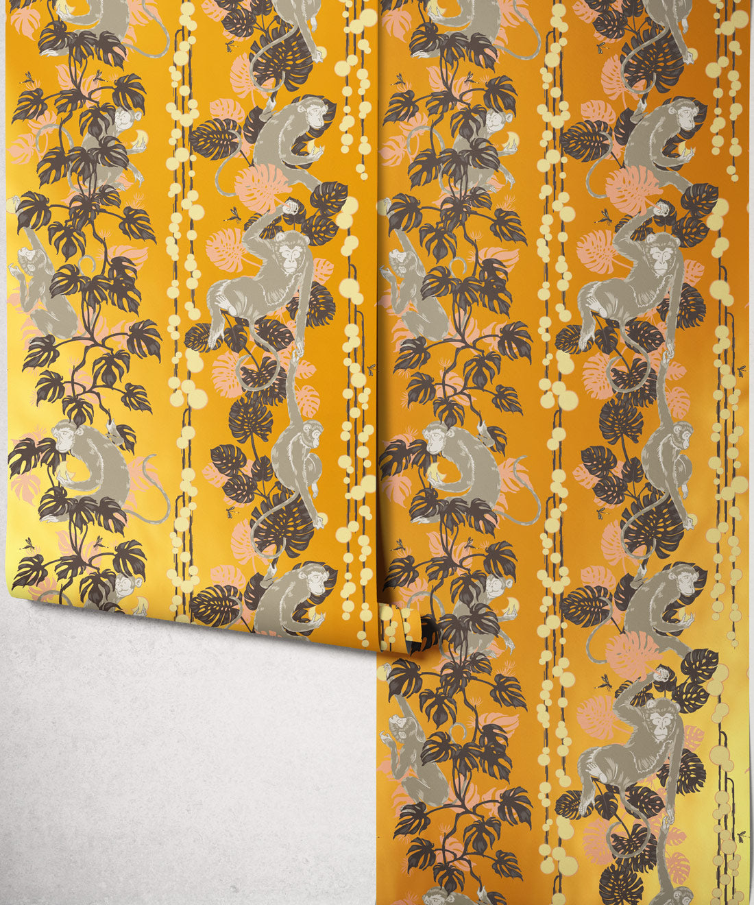 5 Monkeys Metallic Wallpaper - Colourway: Terracotta (Gold) - Roll
