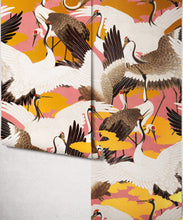 Load image into Gallery viewer, Cranes Metallic Wallpaper - Colourway: Pinku (Gold) - Roll