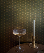 Load image into Gallery viewer, Tudor Star Metallic Wallpaper - Colorway: Moss - Fable Collection by M&amp;K Studios - Insitu