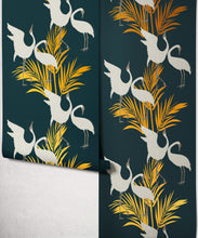 Load image into Gallery viewer, Dancing Brolga Metallic Wallpaper - Colourway: Forest Green (Gold) - Roll