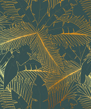 Load image into Gallery viewer, Art Deco Palm Metallic Wallpaper - Colourway: Forest Green (Gold) - Swatch