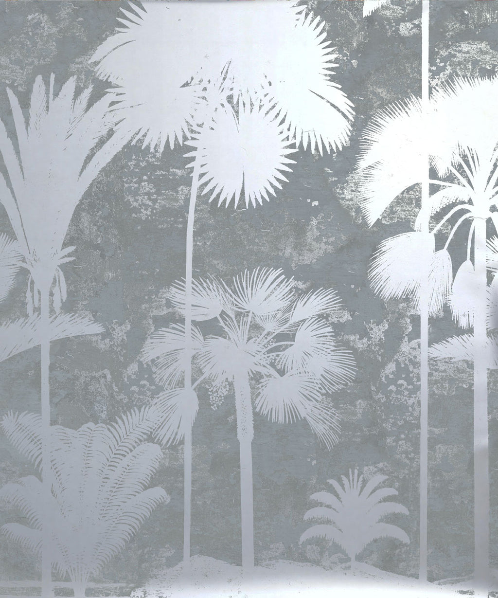 Shadow Palms Metallic Mural - Colourway: Blue (Silver) - Swatch