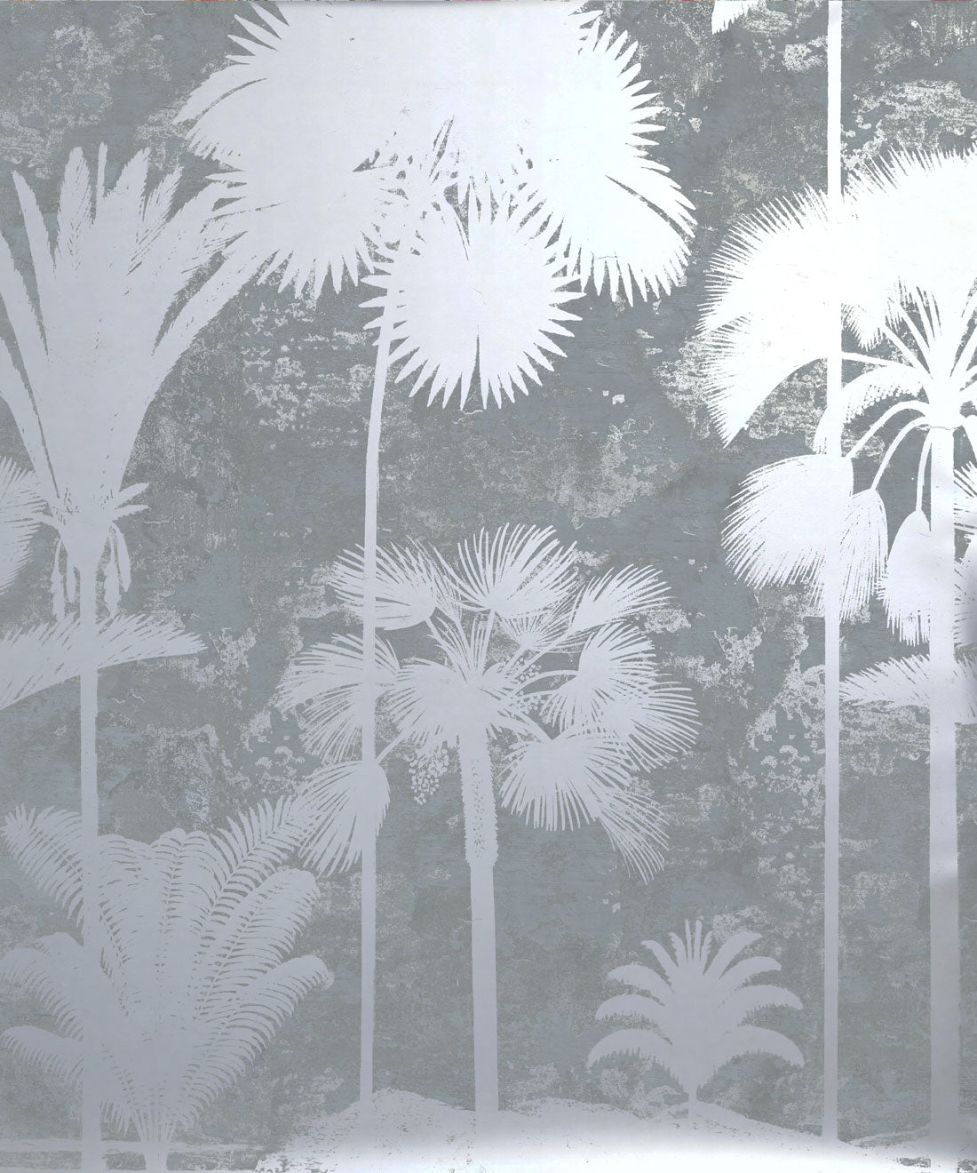 Shadow Palms Metallic Mural - Colourway: Blue (Silver) - Swatch