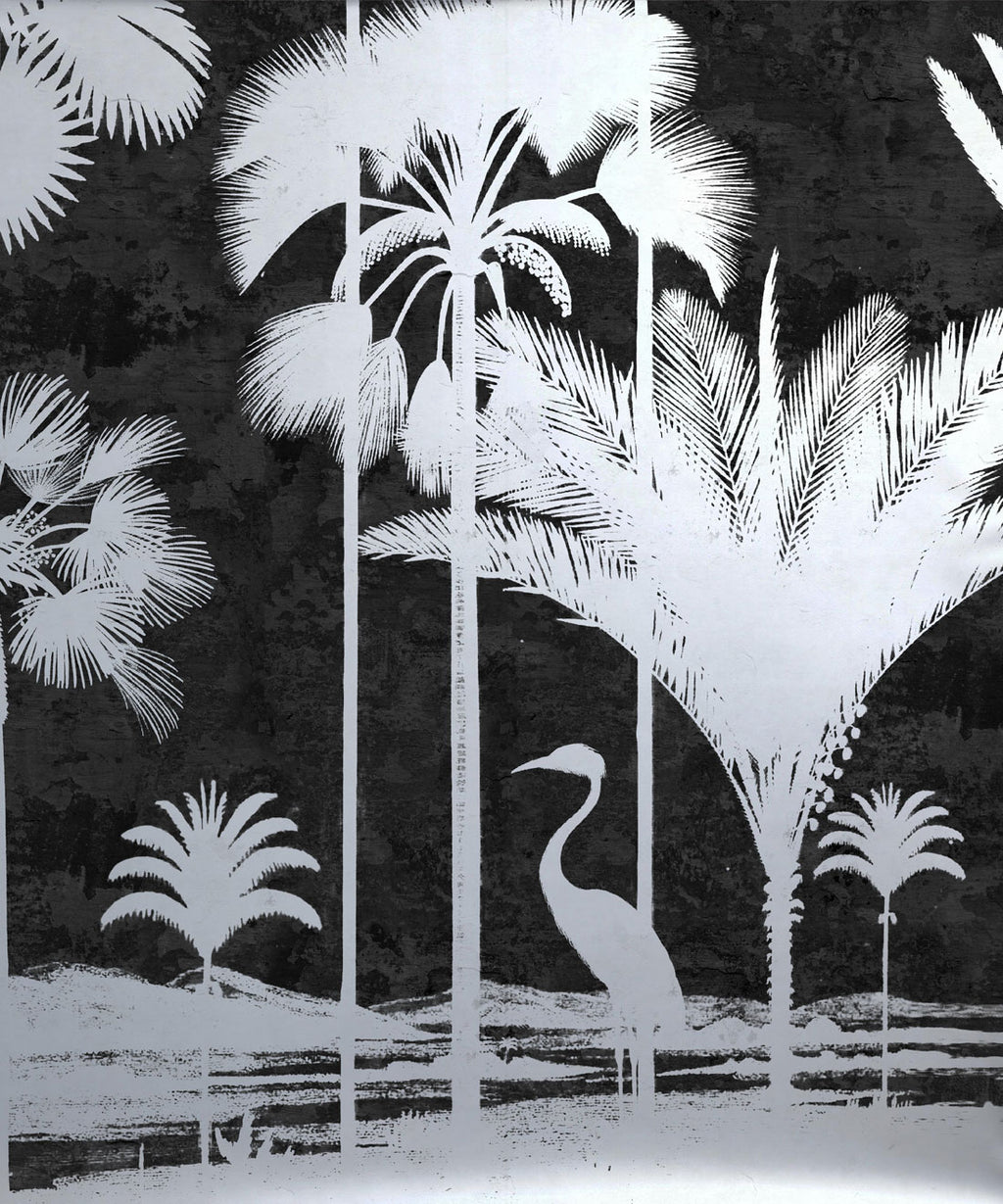 Shadow Palms Metallic Mural - Colourway: Black & White (Silver) - Swatch