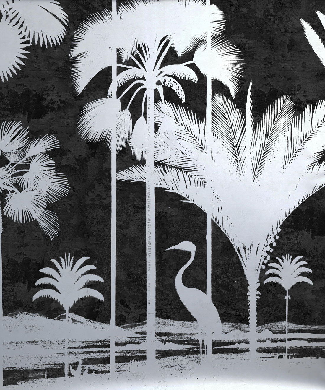 Shadow Palms Metallic Mural - Colourway: Black & White (Silver) - Swatch