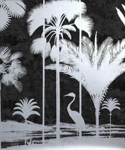 Load image into Gallery viewer, Shadow Palms Metallic Mural - Colourway: Black &amp; White (Silver) - Swatch