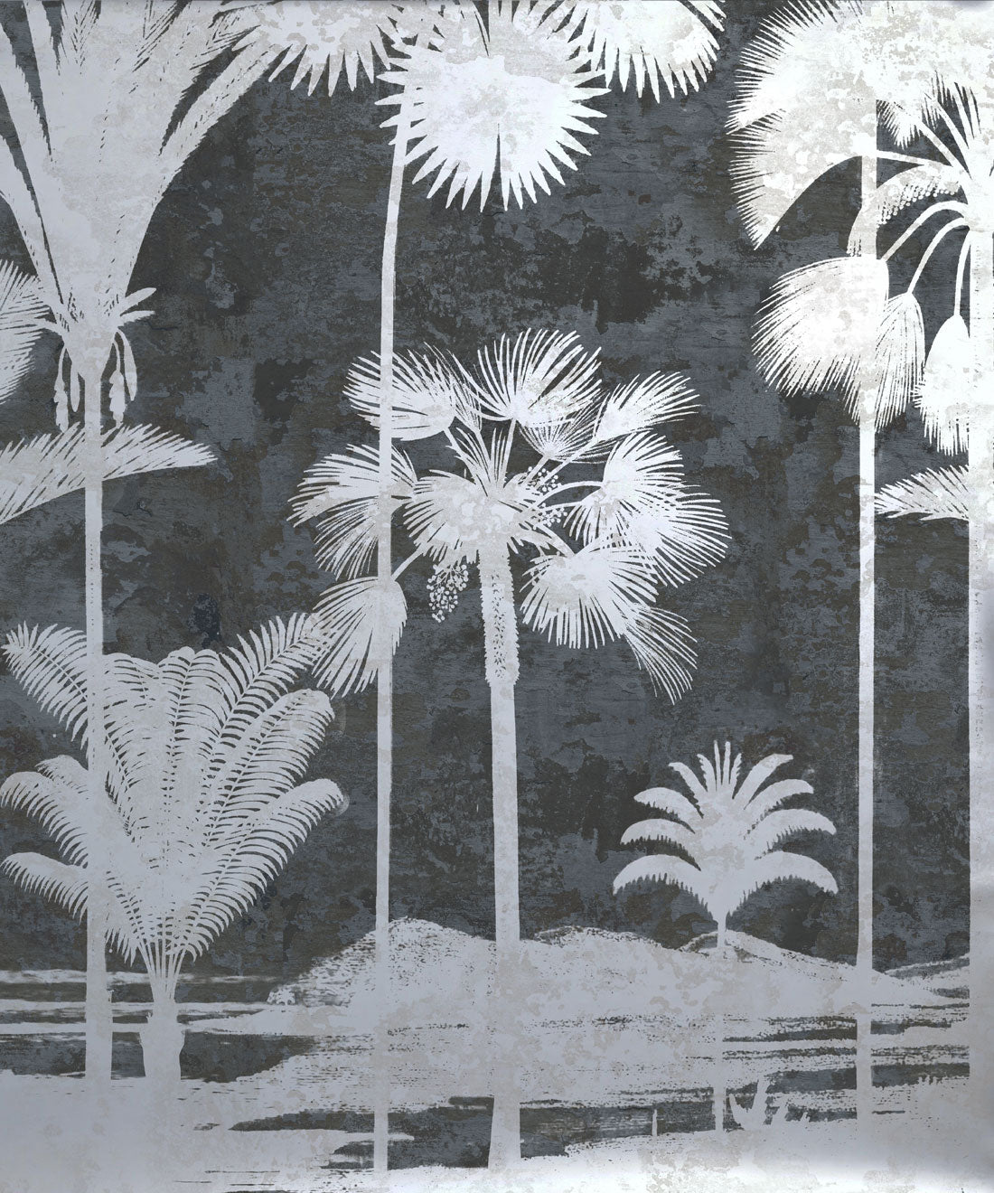 Shadow Palms Metallic Mural - Colourway: Navy (Silver) - Swatch