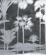 Load image into Gallery viewer, Shadow Palms Metallic Mural - Colourway: Navy (Silver) - Swatch