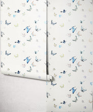 Load image into Gallery viewer, Butterflies Metallic Wallpaper - Colourway: Beige (Silver) - Roll