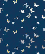 Load image into Gallery viewer, Butterflies Metallic Wallpaper - Colourway: Navy (Silver) - Swatch