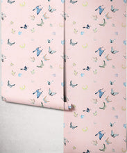 Load image into Gallery viewer, Butterflies Metallic Wallpaper - Colourway: Pink (Silver) - Roll