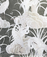 Load image into Gallery viewer, Water Birds Metallic Wallpaper - Colourway: Charcoal (Silver) - Swatch