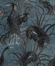 Load image into Gallery viewer, Water Birds Metallic Wallpaper - Colourway: Night (Silver) - Swatch