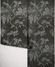 Load image into Gallery viewer, Wisteria Vine Metallic Wallpaper - Colourway: Charcoal (Silver) - Roll