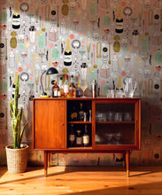 Load image into Gallery viewer, Cocktails Metallic Wallpaper - Colourway: Neutral (Silver) - Insitu