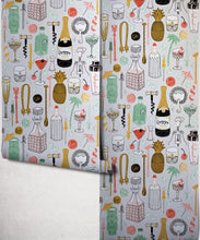 Load image into Gallery viewer, Cocktails Metallic Wallpaper - Colourway: Neutral (Silver) - Roll