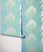 Load image into Gallery viewer, Feather Palm Metallic Wallpaper - Colourway: Sea Breeze (Silver) - Roll