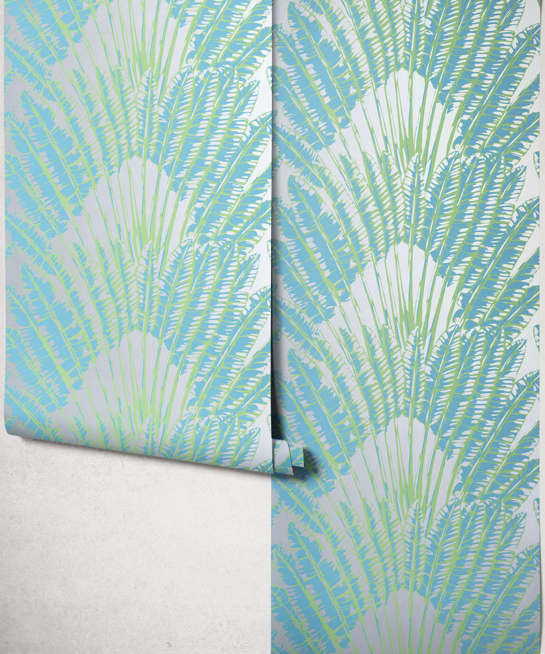 Feather Palm Metallic Wallpaper - Colourway: Sea Breeze (Silver) - Roll