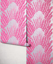 Load image into Gallery viewer, Feather Palm Metallic Wallpaper - Colourway: Pink Breeze (Silver) - Roll