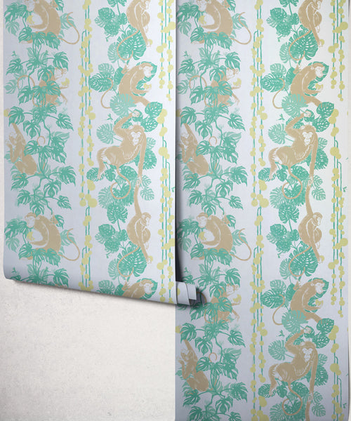5 Monkeys Metallic Wallpaper - Colourway: Hawaii (Silver) - Roll