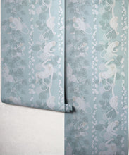 Load image into Gallery viewer, 5 Monkeys Metallic Wallpaper - Colourway: Soft Blue (Silver) - Roll