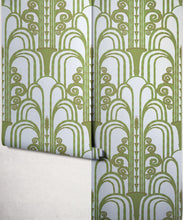 Load image into Gallery viewer, La Fontaine Metallic Wallpaper - Colourway: Greenery (Silver) - Roll