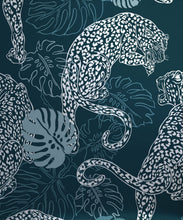 Load image into Gallery viewer, Leopard Metallic Wallpaper - Colourway: Cobalt (Silver) - Swatch