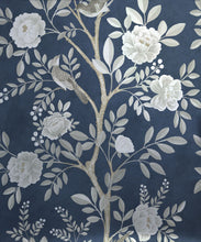 Load image into Gallery viewer, Chinoiserie Metallic Wallpaper - Colourway: Royal Blue (Silver) - Swatch