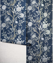 Load image into Gallery viewer, Chinoiserie Metallic Wallpaper - Colourway: Royal Blue (Silver) - Roll