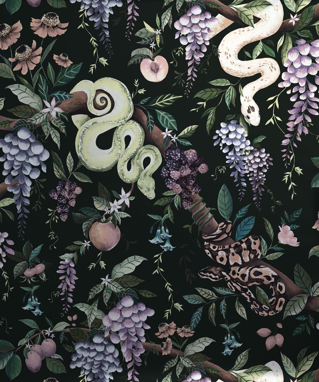 Snake Charmer Metallic Wallpaper - Colourway: Forest (Silver) - Swatch